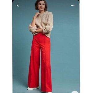 Anthropologie Red Wide Leg Pants